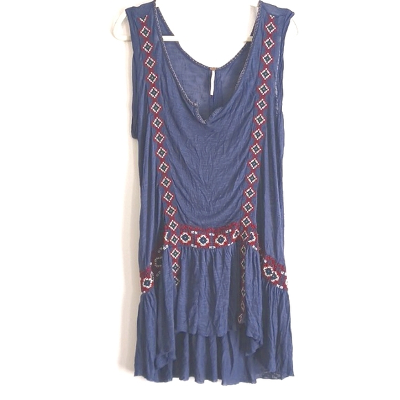 Free People Embroidered Hi-Lo Mini Dress in Size Small - Picture 1 of 8